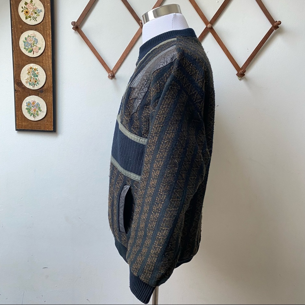 Vintage Thick Knit Sweater With Leather Trim - Picture 8 of 13